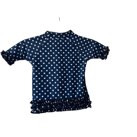 Ruffle Butts Navy Blue & White Polka Dot Long Sleeve Rash Guard 12-18 Month New - Picture 2 of 7